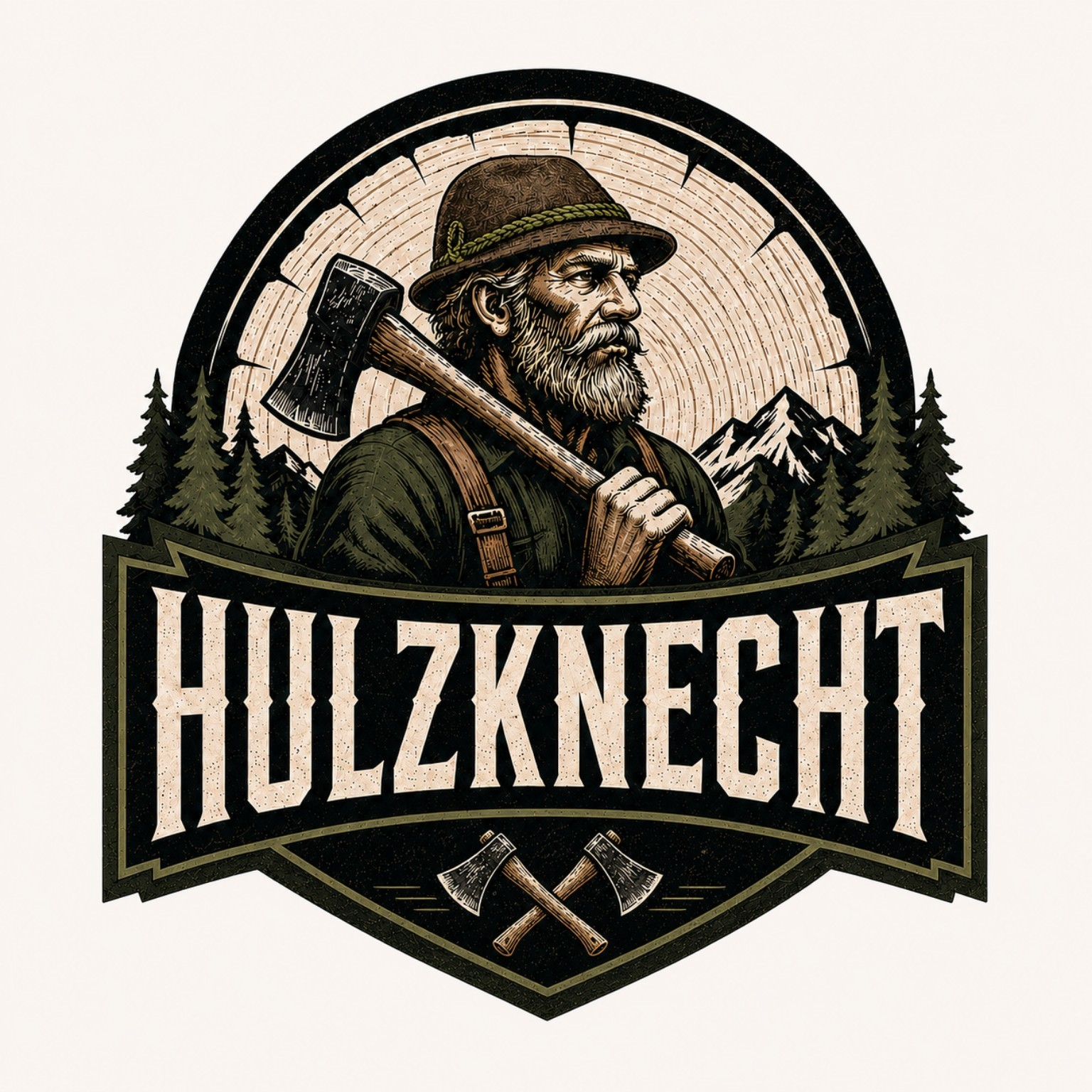 Originales HULZKNECHT Logo mit Holzknecht und Axt