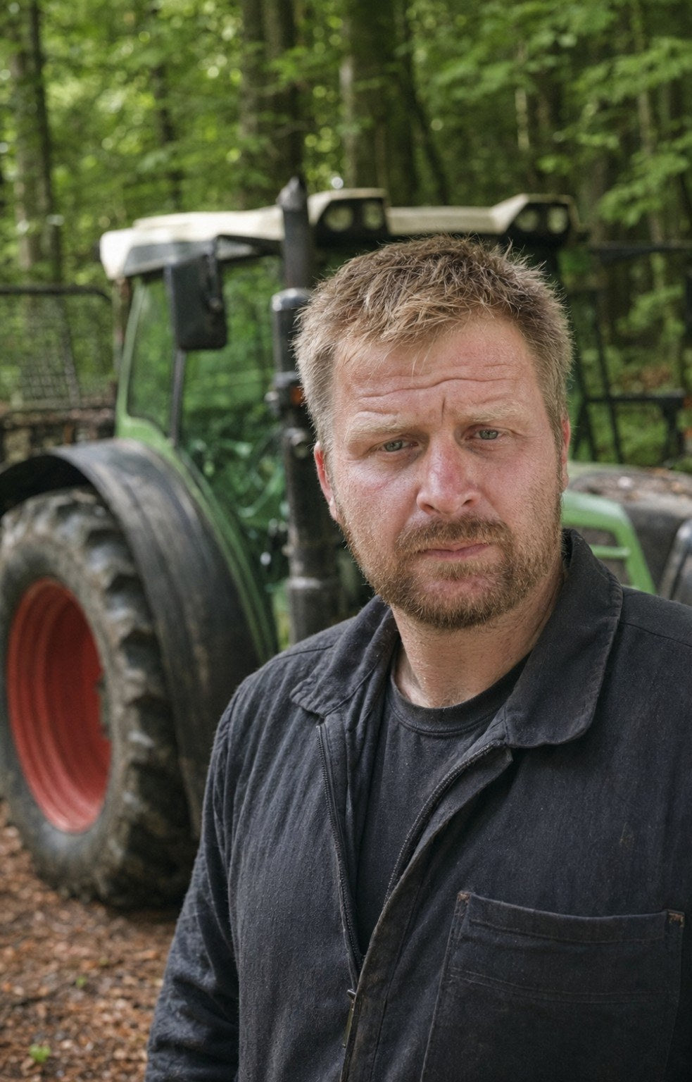 Martin Krenn bei seinem Traktor im Wald
